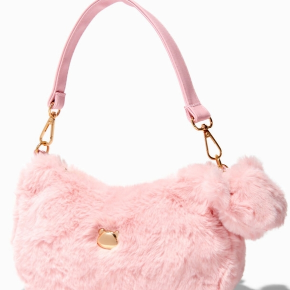 Pink Soft Fur Plush Shoulderbag Handbag With Fur Pom Pom Bag Charm - Picture 3 of 10